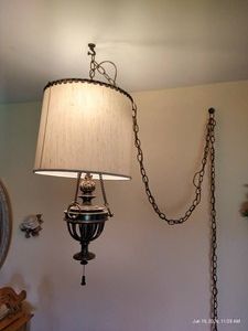 Vintage Metal Swag Lamp - 26 Tall With Long Chain