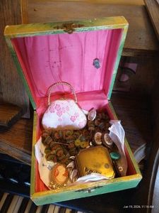 Antique Jewelry Box with Treasure Hunt Lot