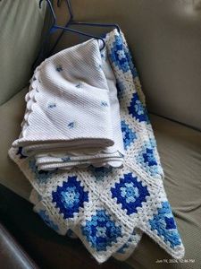 Blue and White Bedspread & Afghan
