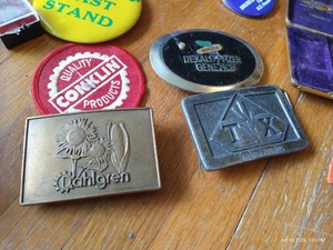 Mixed Lot of Vintage Buttons, Belt Buckles, Patches, Etc.