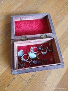 Small Wooden Jewelry Box of Rings