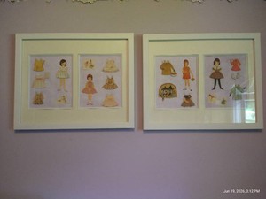 (2) Framed Vintage Paper Doll Pictures