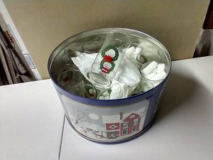 Tin with (15) Vintage Christmas Glasses