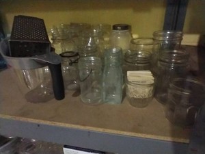 Lot of Misc. Jars - Canning, Etc. - Box Grater, & Fat Separator