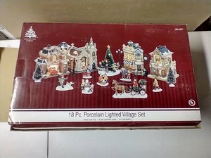 18-Piece Porcelain Lighted Christmas Village Set