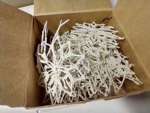 Box of Beautiful White & Gold Crocheted Snowflake Ornaments