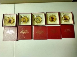 Lot of (5) Hummel Gold Christmas Ornaments