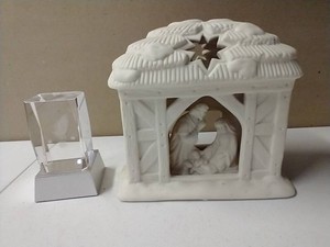 Vintage Partylite O Holy Night Votive or Tea Light Holder & Praying Hands Glass Decor