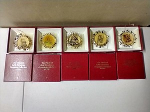 Lot of (5) Hummel Gold Christmas Ornaments