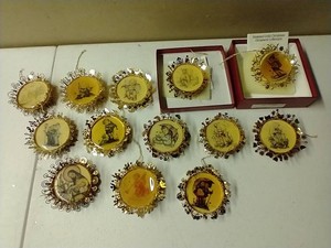 Lot of (13) Hummel Gold Christmas Ornaments
