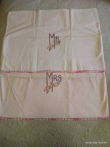 Vintage Embroidered Mr. & Mrs. Pillowcases