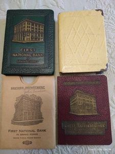 First National Bank Coin Banks & Book - No Keys, Some Coins
