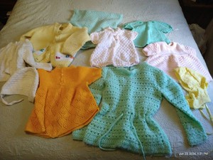 Handmade Childrens Sweaters, Hats, Booties, & Blankets