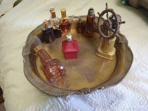 Tray of Vintage Cologne Bottles