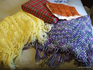 Crocheted Blankets, Weighted Lap Blanket, & Waffle Cushion