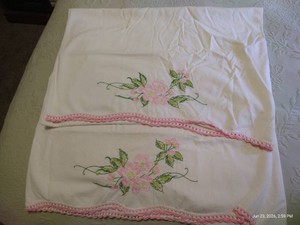 Set of Vintage Prairie Rose Embroidered Pillowcases