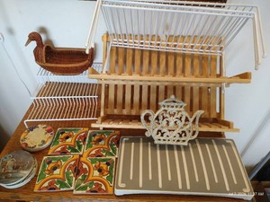 Bamboo Dish Rack, Wire Cabinet Organizers, Trivet, & Coasters