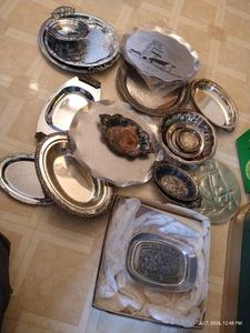 Large Lot of Silver Plate & Stainless Platters