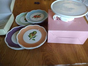 Set of (4) Lenox Orchard in Bloom Dessert Plates & Small Rabbit Cake Platter