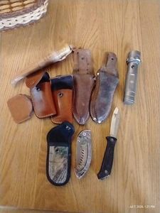 Lot of Knives & Knife Holsters & Flashlight