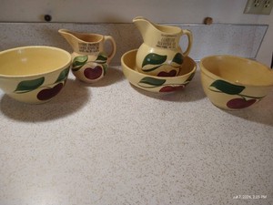 Watt Ovenware from Rugby & Honeyford Elevators - (3) Bowls & (2) Pitchers