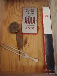 Vintage Slide Rule, Calculator, Perpetual Calendar & Tuning Fork