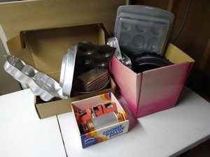 Large Baking Lot - Vintage Cookie Press, Care Bear Pan, Mini Loaf Pan, Tart & Muffin Pan