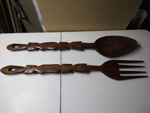 Vintage Large Wooden Spoon & Fork Decor
