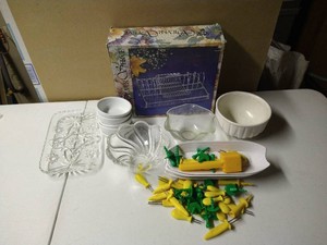 Mixed Kitchen Lot - Corn on the Cob HoldersTrays, Small Glass Tray, Small Bowls, Silver Serve Tray