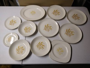 (11) Pieces Vintage Wheat Design China Dishes - 2 Brands