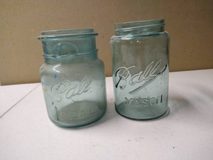 (2) Aqua Ball Jars - (1) Triple L
