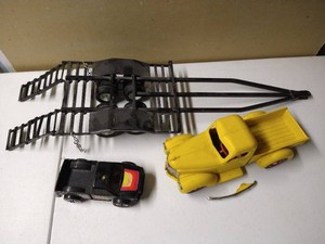 Vintage Toys - Metal Trailer & (2) Plastic Trucks