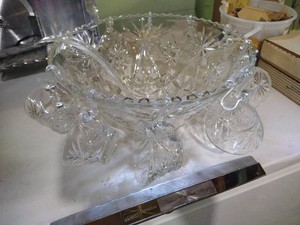 Punchbowl with Ladle, Hooks & (10) Cups