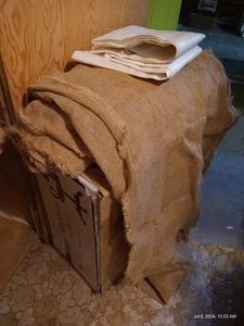 Roll of Burlap (Great Condition) & (2) Unmarked Feed Sacks