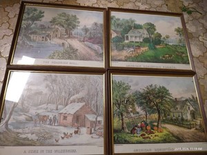 (4) Vintage Framed Currier & Ives Prints