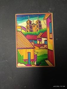 Vintage Picture Made of Colored Straw