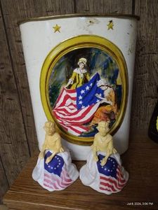 Vintage Betsy Ross Sonnet Cologne Bottles & Small Metal Trash Can