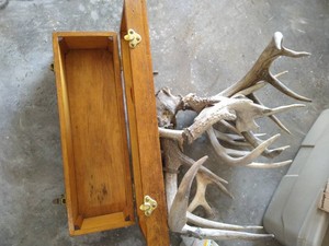 Wooden Toolbox & Deer Antlers