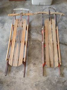 (2) Vintage Wood & Metal Sleds