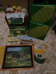 John Deere Lot - Framed Pic, Calendar, Checkers, Dominos, Etc.