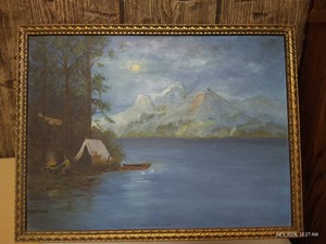 M. M. Mathis The Campfire Framed Art - Unknown Artist, Appears to be Original