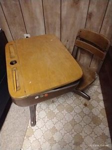 Vintage Metal & Wood School Desk in Good Condition