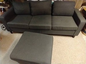 Gray-Blue Couch with Storage Ottoman - Dusty but in Good Shape