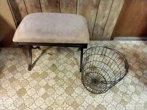 Metal Bench & Vintage Apple Basket
