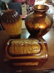Mixed Decor - (2) Vases & Small Carved Wooden Chest