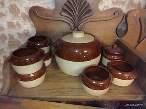 Bean Pot with (6) Small Bowls & (1) Small Lidded Pot