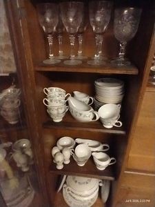 Vintage Crystal Stemware & Fine China with Grapevine Pattern