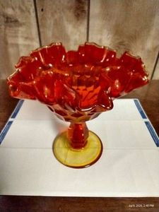 Fenton Amberina Ruffled Glass Pedestal Dish - 6 Tall
