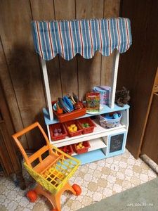 Vintage Toy Shopping Cart & Store with Play Food, Etc.