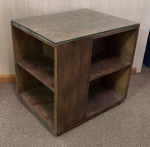O - Vintage Square Side Table With Glass Top